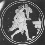 Pintura em vaso grego representando Diomedes capturando o Paldio. Gliptoteca de Munique.<br><br> Palavras-chave: nascimento, Macednia, Atena, mitologia romana, mitologia grega, mitologia, mito 