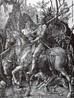 Albrecht Drer (1471-1528). O Cavaleiro, a Morte e o Diabo, 1513. Gravura. 24,6cm   18,9cm. Rotterdam, Museu Boijmans van Beuningen. <br> <br> Palavras-chave: Drer, cavalerio, morte, diabo, gravura, condio humana, esttica, tica