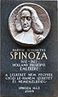 Placa comemorativa de. Baruch Spinoza (1632-1677), filsofo holands de origem judaica espanhola, afixada na parede do Caf-Teatro que leva seu nome. Autor do relevo em bronze: Antal Czinder. Foi revelado em 8 de outubro de 2004 (Budapeste, Distrito VII, Dob Rua Nr 15 <br><br> Palavras-chave: Espinosa, Spinoza, Baruch, Benedito, Bento, homenagem, placa comemorativa, museu, filosofia moderna, tica