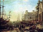 Uma pintura de um porto francs de 1638, no auge do mercantilismo.<br>  Obra de Claude Lorrain ou Claude Gelle, seu verdadeiro nome (Lorena, 1600;  Roma, 23 de Novembro de 1682), um dos mais conhecidos pintores franceses, admirado pelas paisagens campestres e urbanas que pintava.