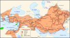 Mapa apresenta as conquistas de Alexandre, o Grande.