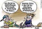 Charge compara as qualidades do poltico s de um bandido.