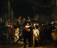 Rembrandt, A companhia militar do capito Frans Banning Cocq e o tenente Willem van Ruytenburg (A Ronda Noturna), 1642, leo sobre tela, 379.5cm x 453.5cm, Rijksmuseum, Amsterd. Este famoso quadro caracteriza a maestria sbria da arte barroca aplicada aos motivos cotidianos.<br><br> Palavras-chave: ronda, ronda noturna, Rembrandt, arte, cor, pintura, Holanda, holands, arte holandesa, chiaroscuro, luz, cor, sombra, barroco, esttica