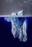 Fotomontagem mostrando um iceberg inteiro flutuando com maior parte imersa