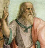 Plato, em detalhe da Escola de Atenas, de Rafael Sanzio (c. 1510). Satanza della Segnatura. Palcio Apostlico, Vaticano.<br> Plato, discpulo de Scrates e um dos mais influentes filsofos at os dias de hoje.  atravs de seus dilogos que se pode saber sobre a vida de Scrates.