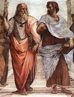 Platão e Aristóteles na Escola de Atenas (1509-1510), fresco de Rafael Sanzio, na Stanza della Segnatura, nos Museus Vaticanos