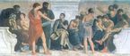 Em 335 a.C. Aristóteles funda sua própria escola em Atenas, em uma área de exercício público dedicado ao deus Apolo Lykeios, daí o nome Liceu.<br> A escola de Aristóteles, afresco de Gustav Adolph Spangenberg, 1883-1888