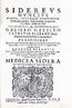 Capa do Sidereus Nuncius, obra de Galileu Galilei publicado em 1610. <br.<br>Palavras-chave: Galileu, obra, filosofia